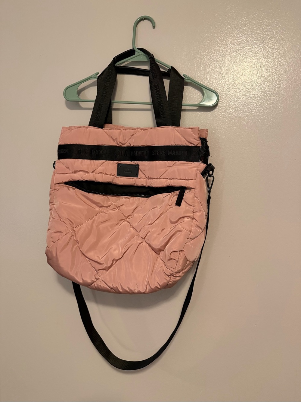Steve Madden Pink Quilted Tote with Black Straps